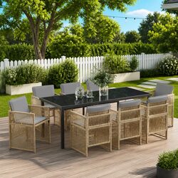 Premium 9 Piece Beige Garden Dining Set with Steel Frame