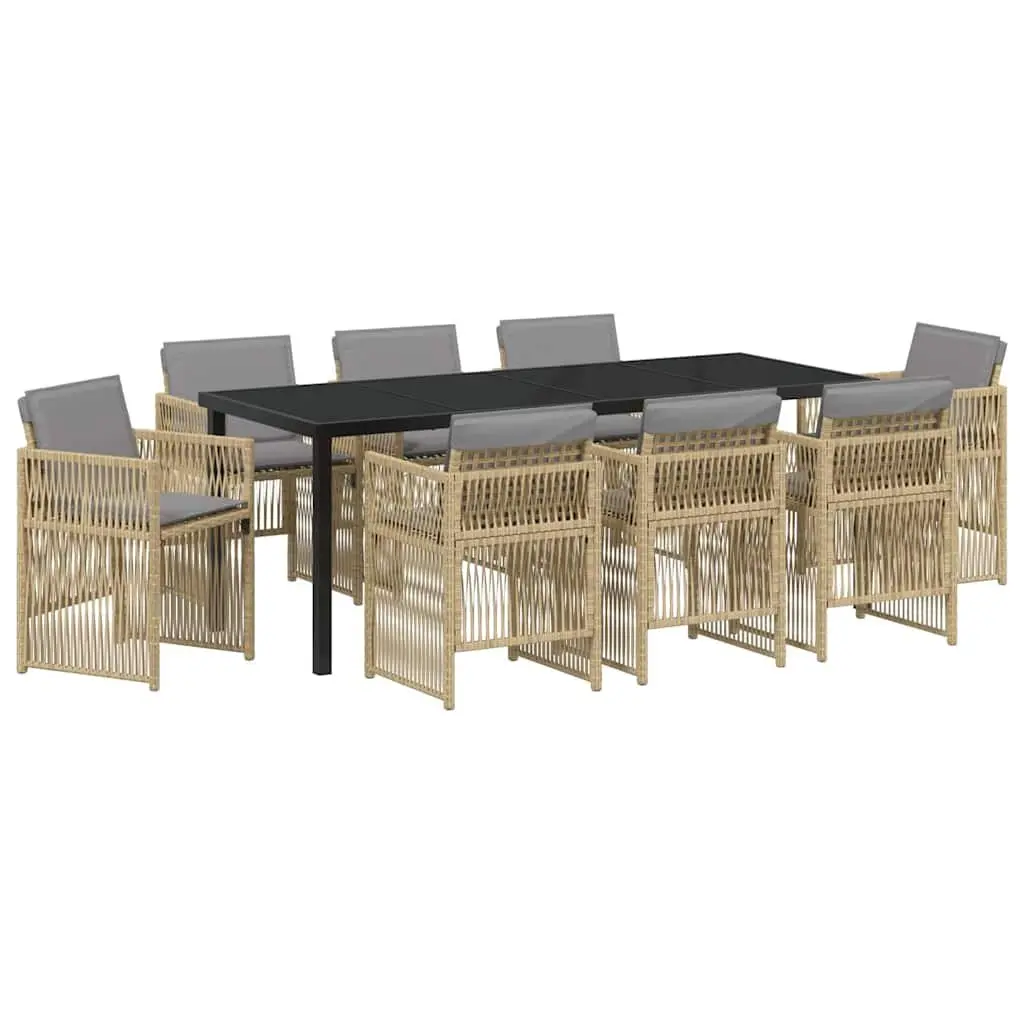 9 Piece Beige Garden Dining Set with Steel Frame