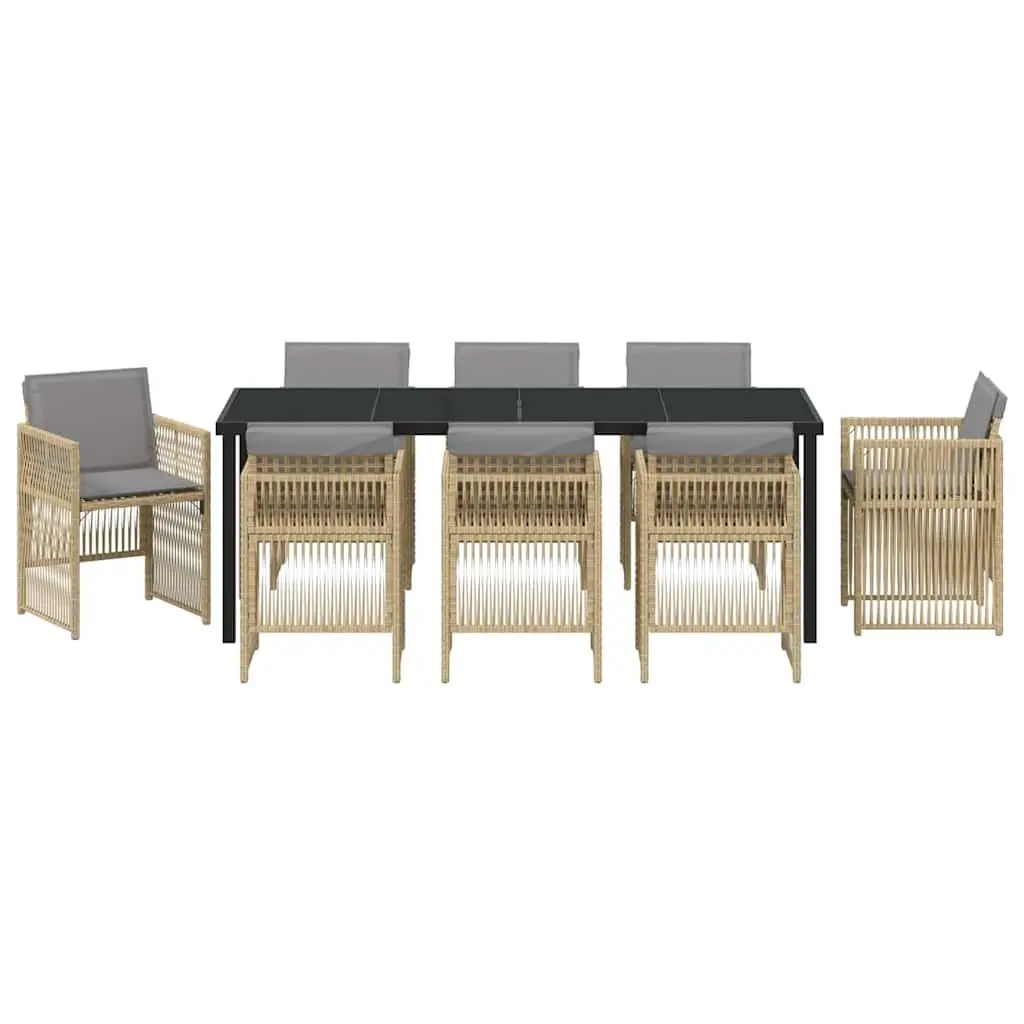 9 Piece Beige Garden Dining Set with Steel Frame