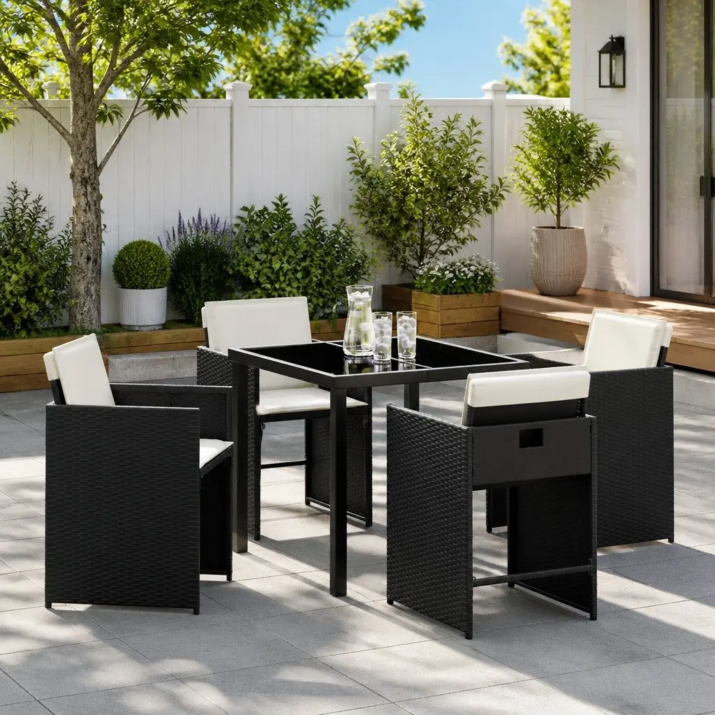 Outdoor Dining Set Poly Rattan 5 Pieces Black Garden Furniture Patio Table