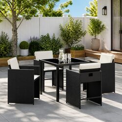 Durable 5-Piece Black Poly Rattan Outdoor Dining Set