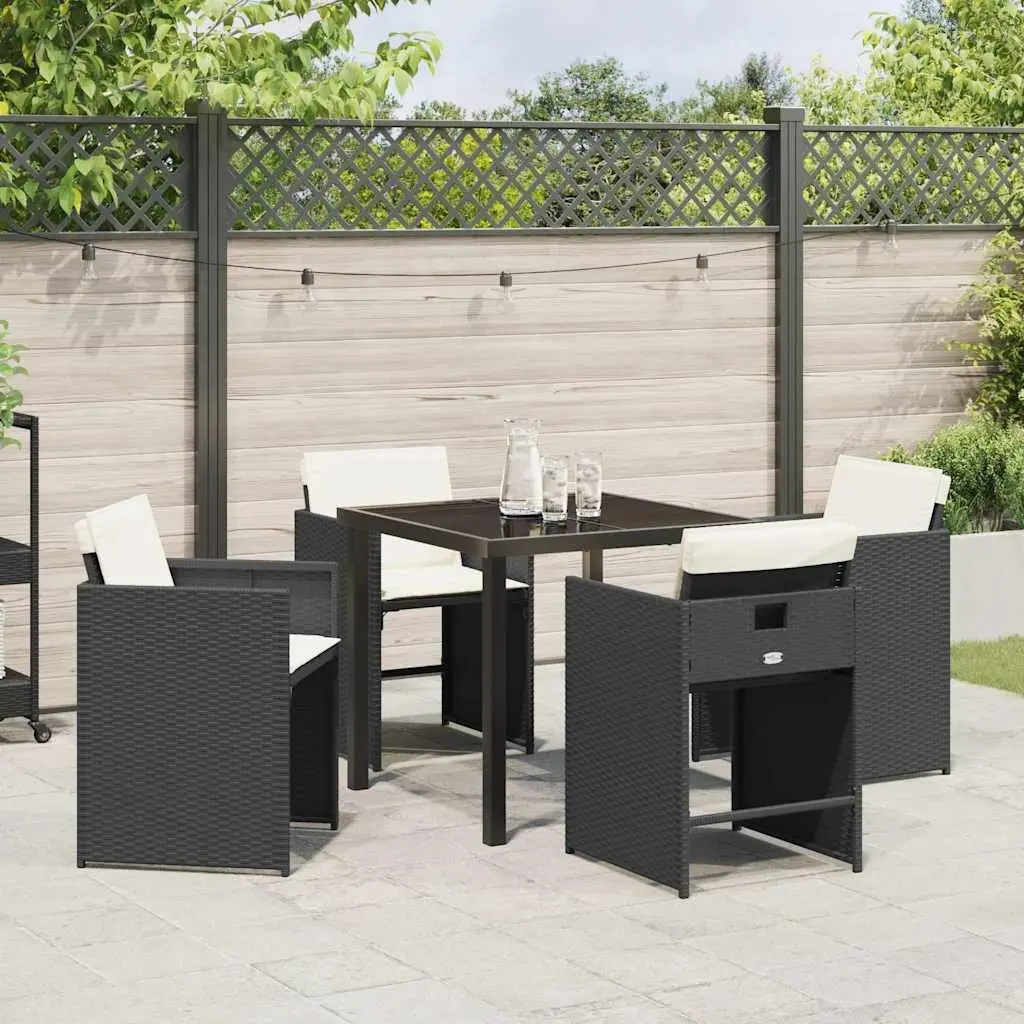 Outdoor Dining Set Poly Rattan 5 Pieces Black Garden Furniture Patio Table