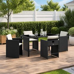 5-Piece Black Rattan Garden Dining Set for Outdoors