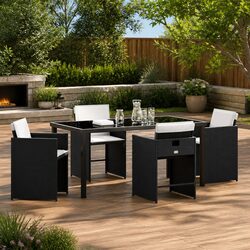 Stylish Black Poly Rattan 5-Piece Garden Dining Set