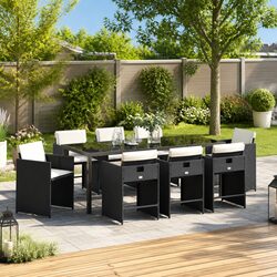 Stylish 9-Piece Black Poly Rattan Outdoor Dining Set