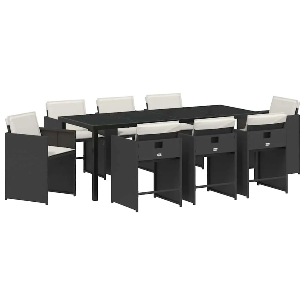 9-Piece Black Poly Rattan Outdoor Dining Set