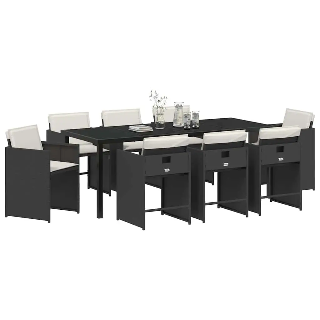 9-Piece Black Poly Rattan Outdoor Dining Set