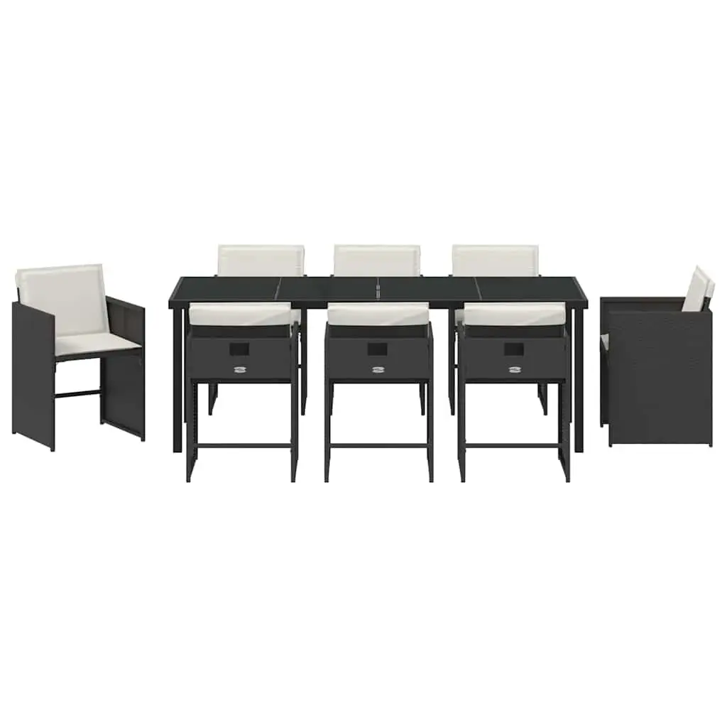 9-Piece Black Poly Rattan Outdoor Dining Set