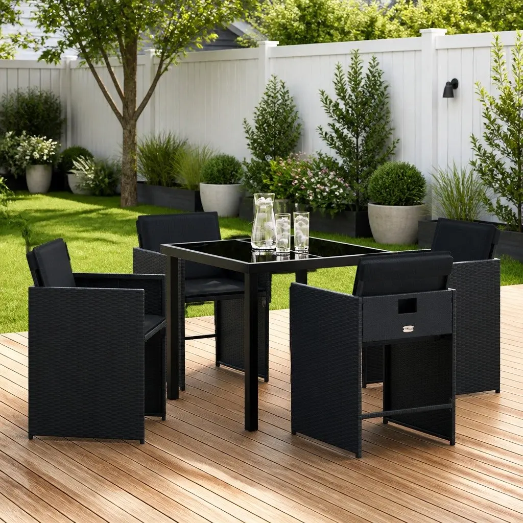 Black Poly Rattan 5-Piece Garden Dining Set