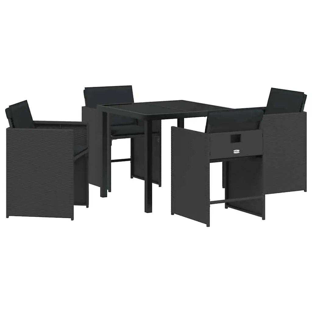 Black Poly Rattan 5-Piece Garden Dining Set