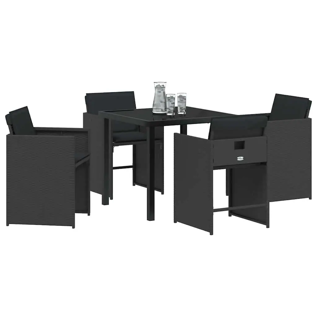 Black Poly Rattan 5-Piece Garden Dining Set