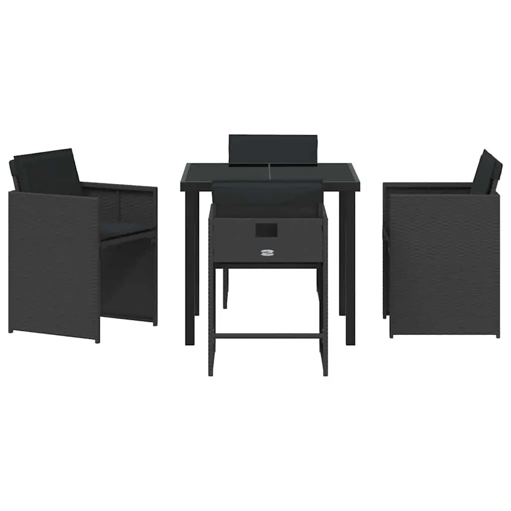 Black Poly Rattan 5-Piece Garden Dining Set