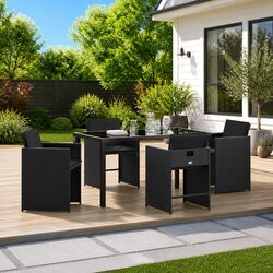 5-Piece Black Poly Rattan Outdoor Dining Set
