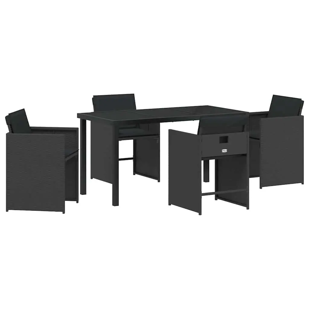 5-Piece Black Poly Rattan Outdoor Dining Set