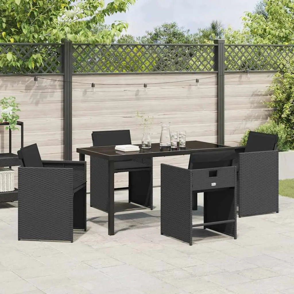 5-Piece Black Poly Rattan Outdoor Dining Set