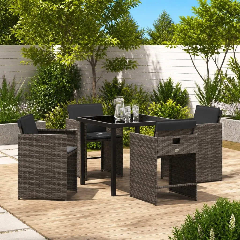 5-Piece Garden Dining Set with Grey Poly Rattan