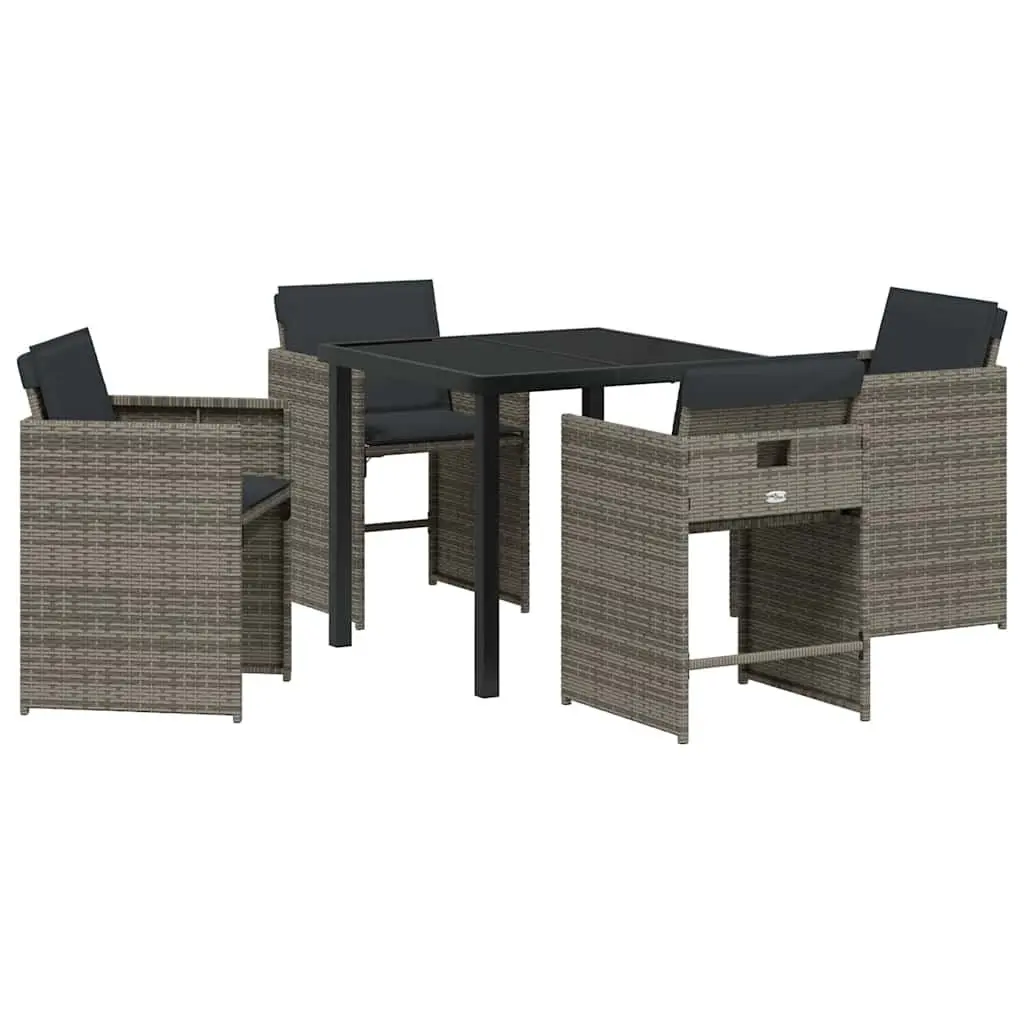 5-Piece Garden Dining Set with Grey Poly Rattan