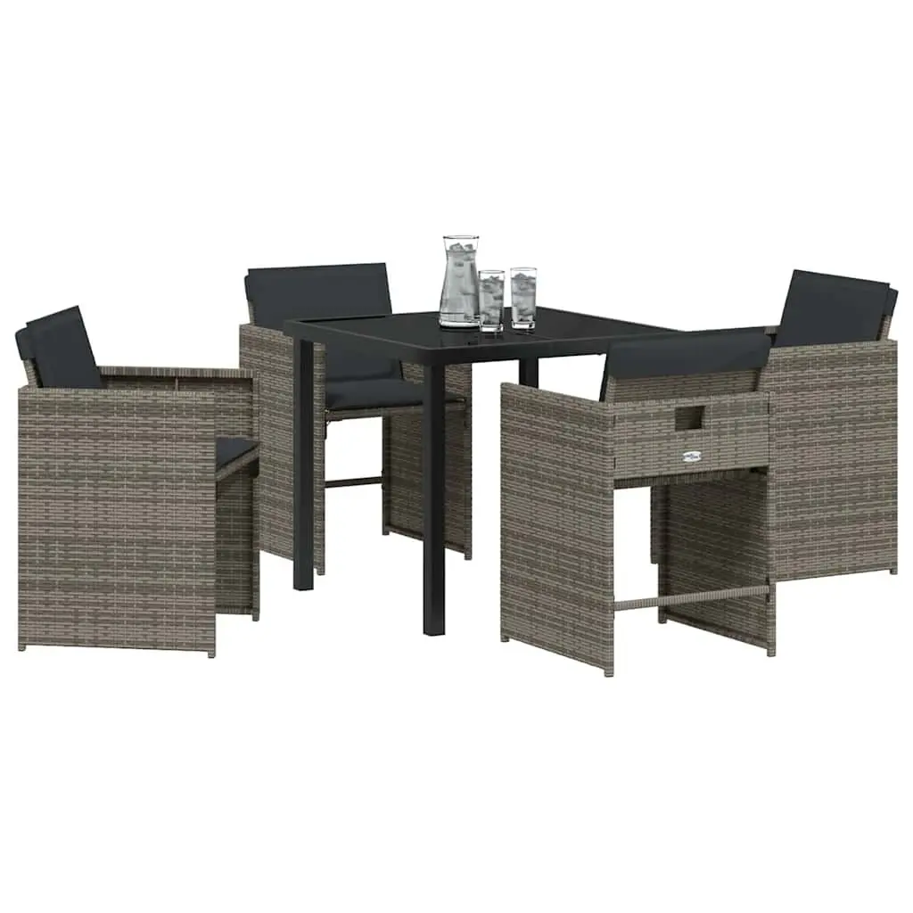 5-Piece Garden Dining Set with Grey Poly Rattan