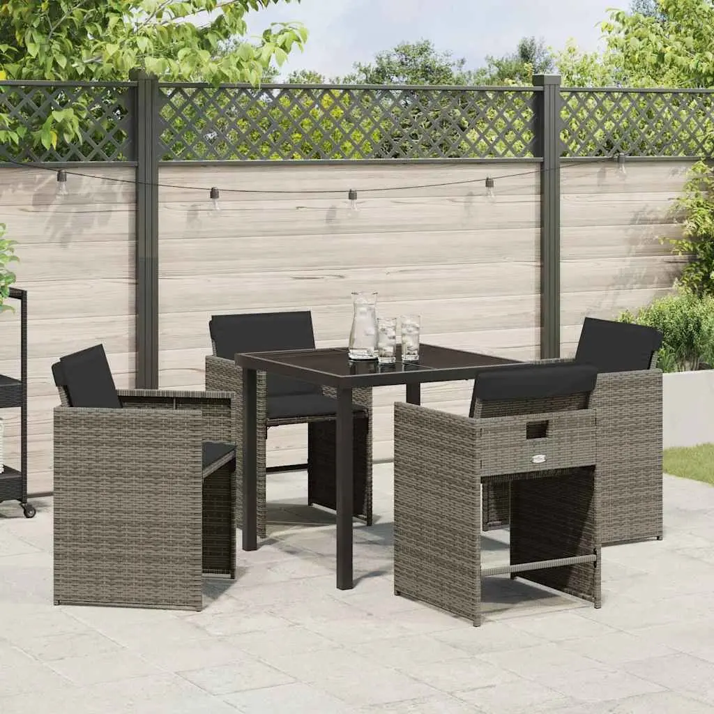 5-Piece Garden Dining Set with Grey Poly Rattan