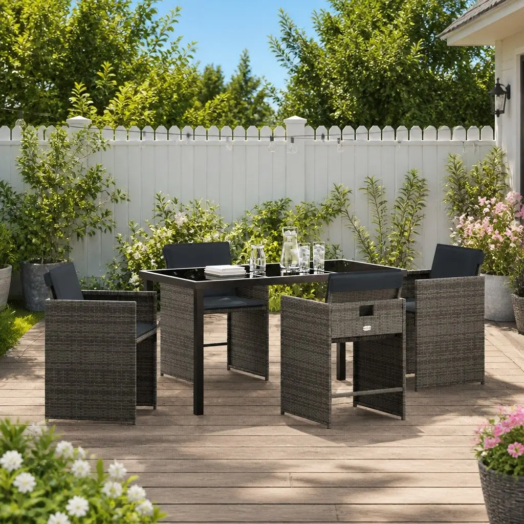 Garden Dining Set Poly Rattan Grey 5 Piece Outdoor Furniture Table Chairs