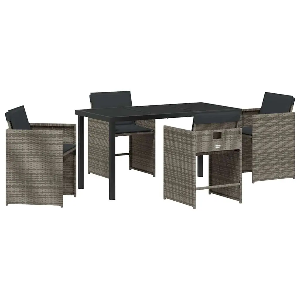 Garden Dining Set Poly Rattan Grey 5 Piece Outdoor Furniture Table Chairs