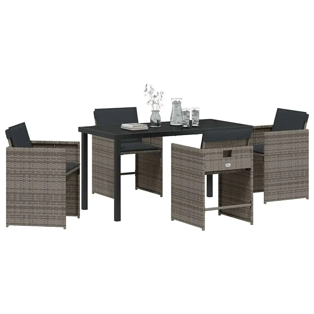 Garden Dining Set Poly Rattan Grey 5 Piece Outdoor Furniture Table Chairs