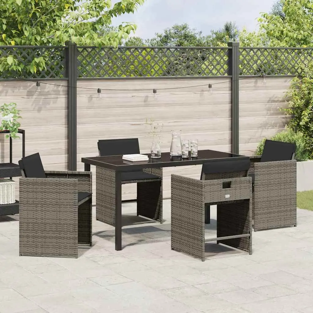 Garden Dining Set Poly Rattan Grey 5 Piece Outdoor Furniture Table Chairs