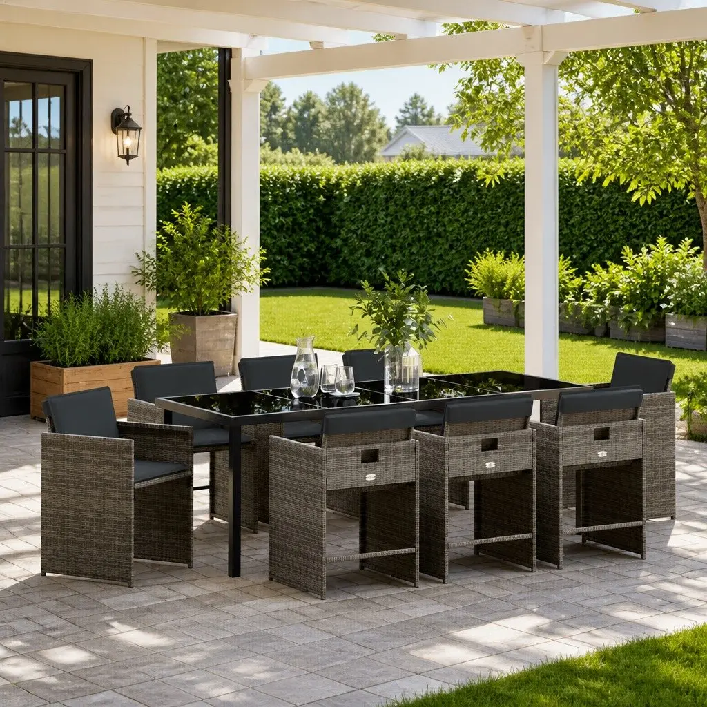 9-Piece Garden Dining Set with Durable Grey Poly Rattan