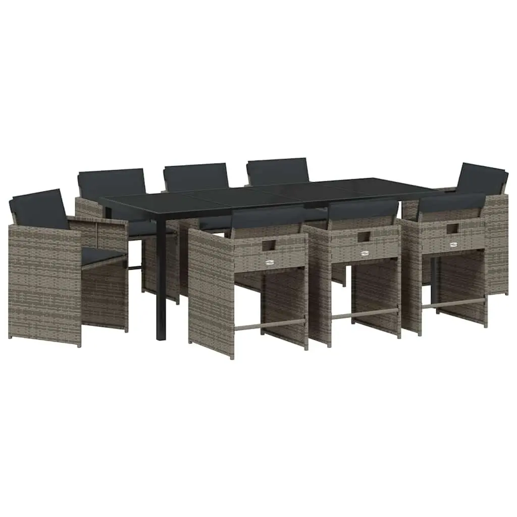 9-Piece Garden Dining Set with Durable Grey Poly Rattan
