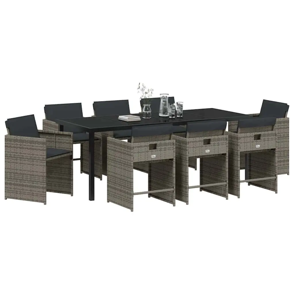 9-Piece Garden Dining Set with Durable Grey Poly Rattan