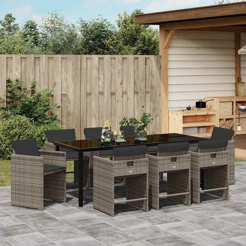 9-Piece Garden Dining Set with Durable Grey Poly Rattan