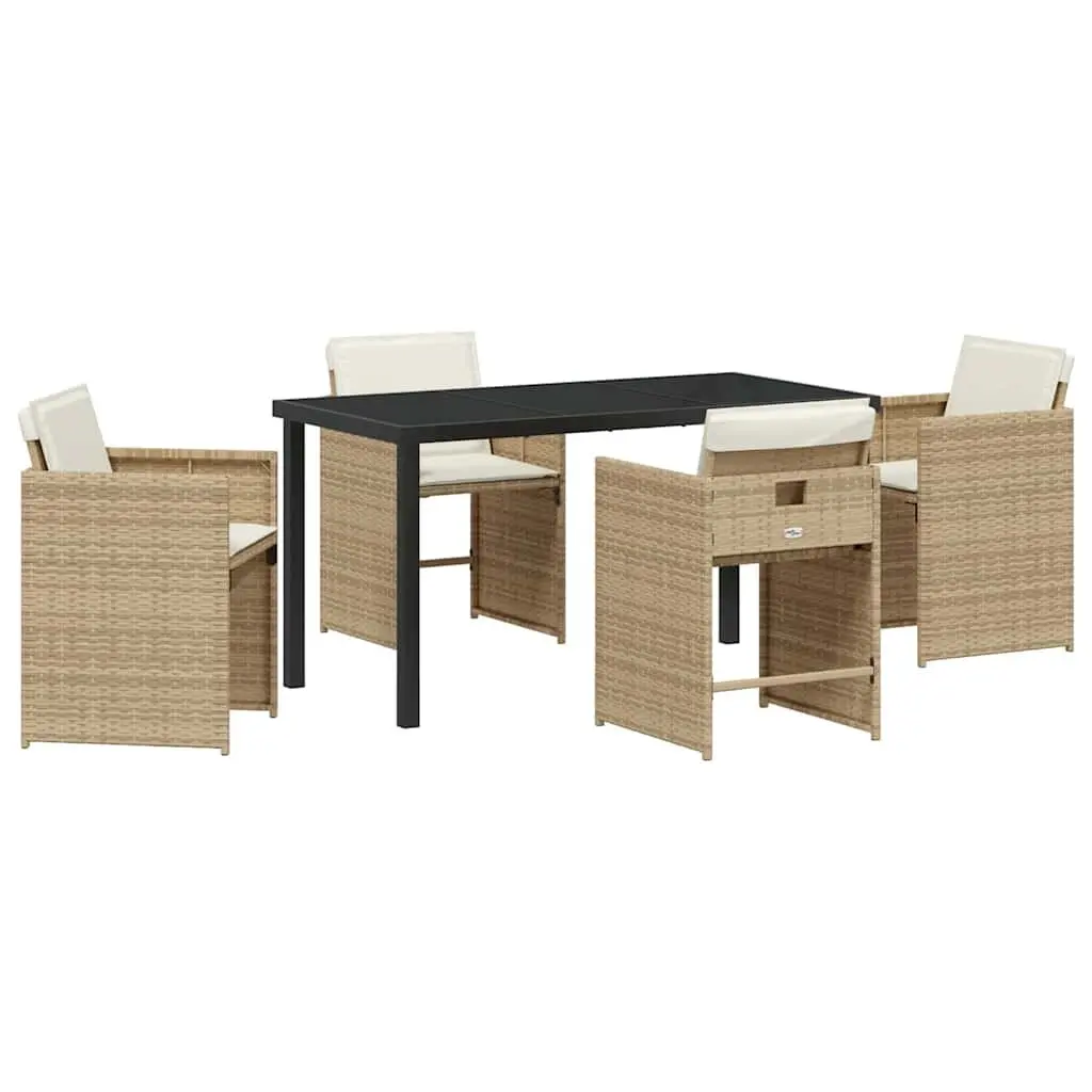 Garden Dining Set Poly Rattan 5 Pieces Outdoor Furniture Beige