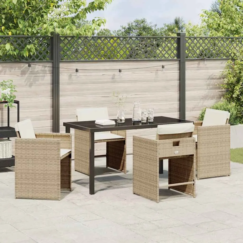 Garden Dining Set Poly Rattan 5 Pieces Outdoor Furniture Beige