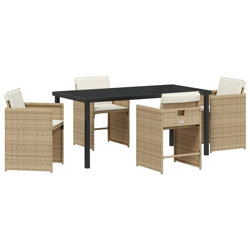 Garden Dining Set Poly Rattan 5 Piece Outdoor Furniture Beige