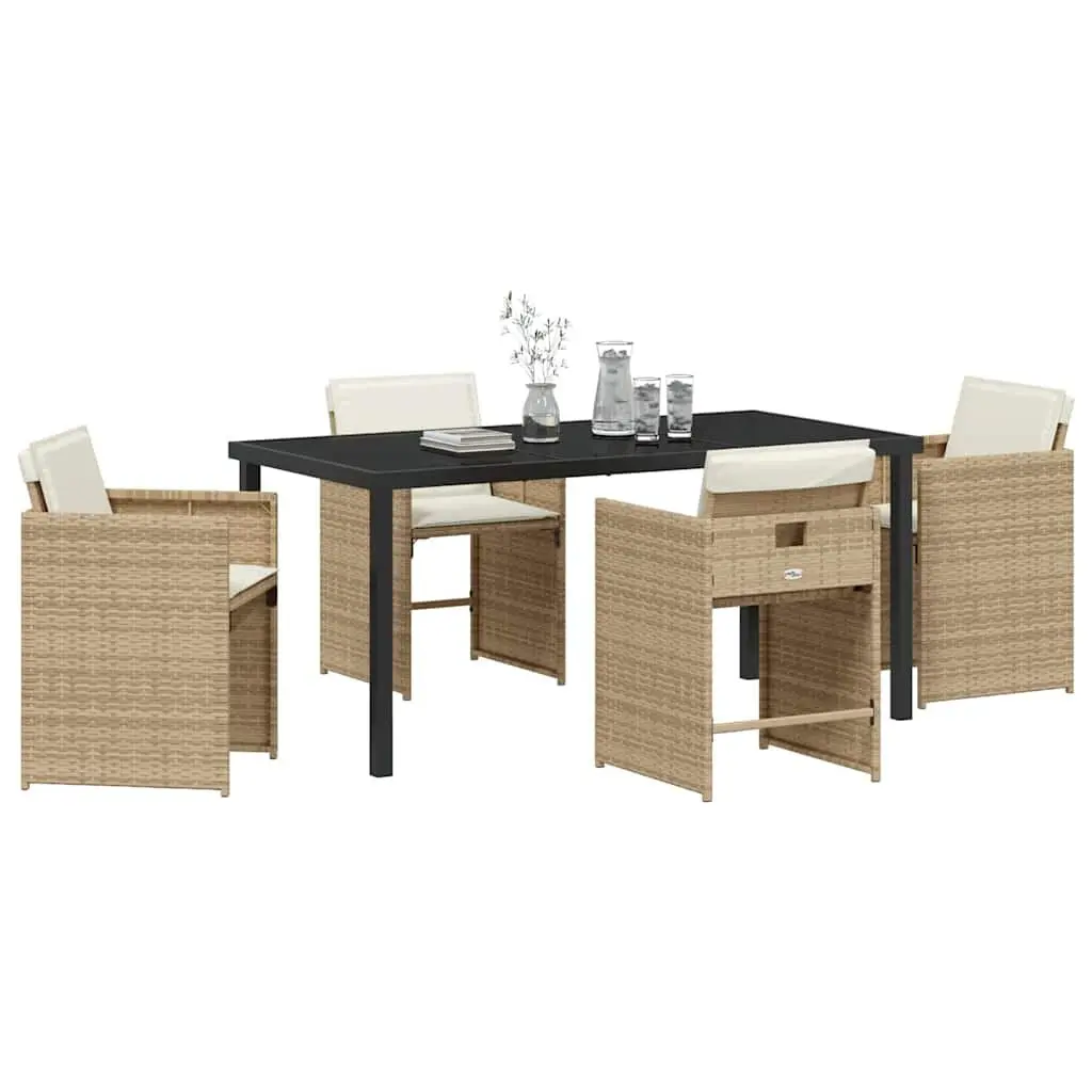 Garden Dining Set Poly Rattan 5 Piece Outdoor Furniture Beige