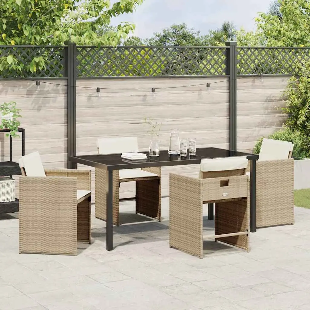Garden Dining Set Poly Rattan 5 Piece Outdoor Furniture Beige