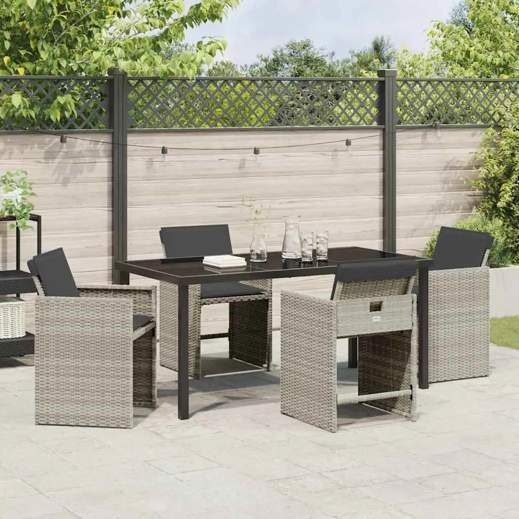 Outdoor Dining Set Poly Rattan 5 Pieces Light Grey Garden Furniture Patio Table
