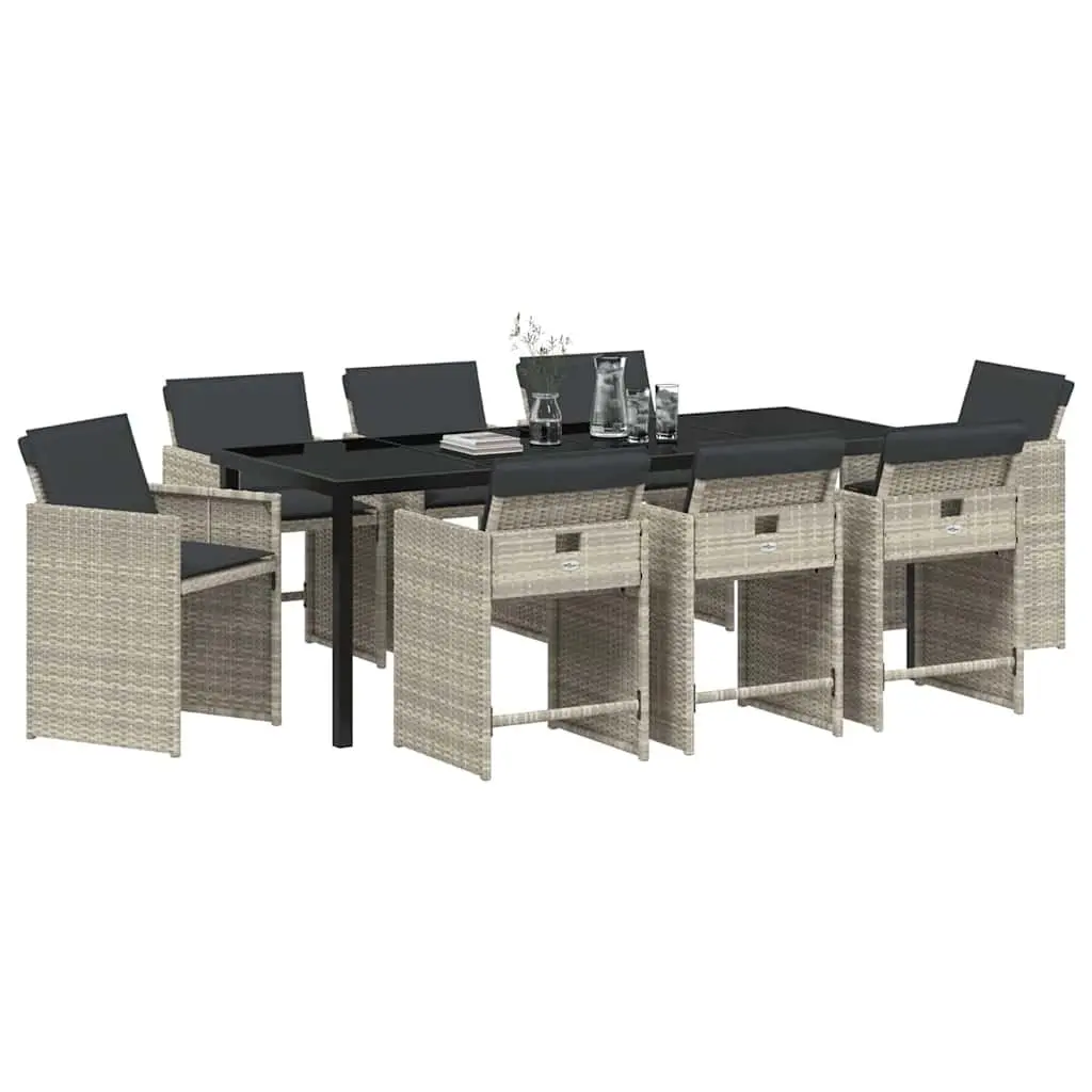 9-Piece Light Grey Outdoor Garden Dining Set