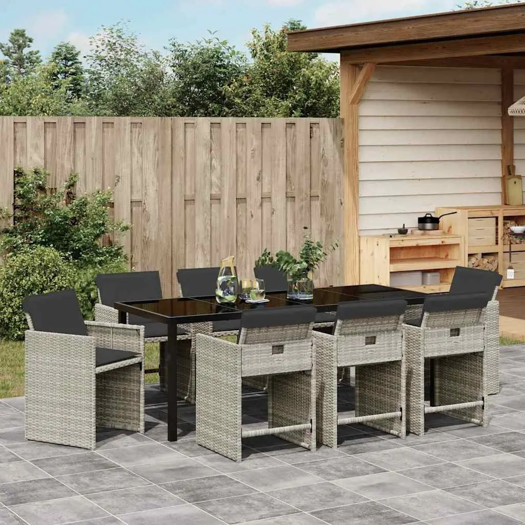 9-Piece Light Grey Outdoor Garden Dining Set