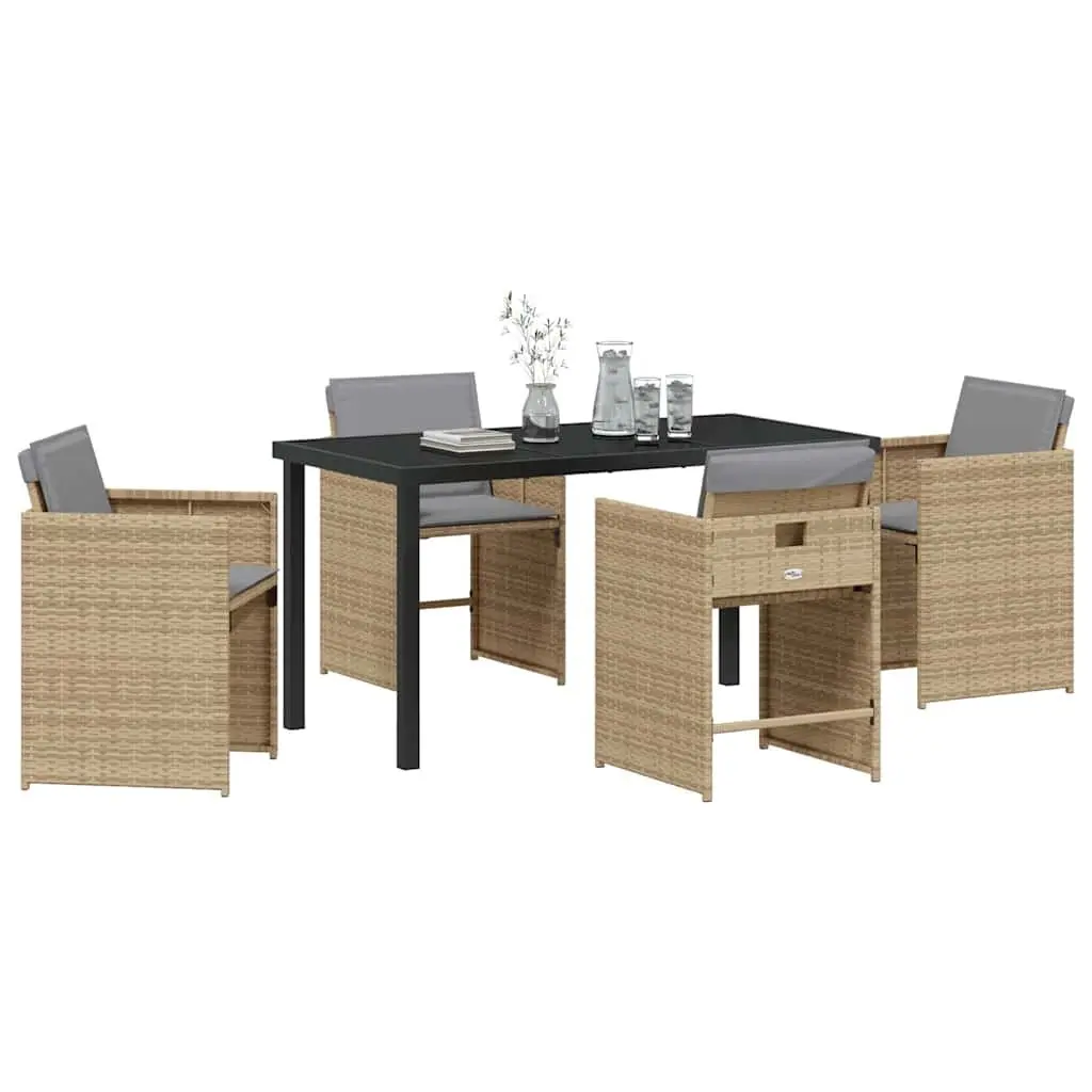 Garden Dining Set Poly Rattan 5 Piece Outdoor Furniture Beige Patio Table Chairs