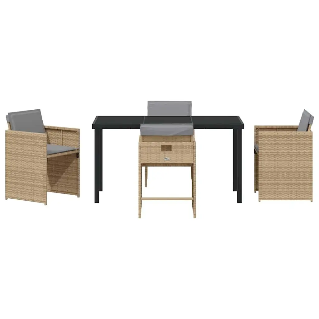 Garden Dining Set Poly Rattan 5 Piece Outdoor Furniture Beige Patio Table Chairs