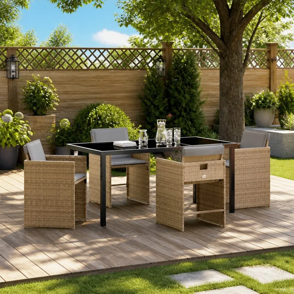 Garden Dining Set Poly Rattan 5 Piece Beige Table Chairs