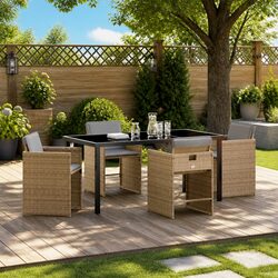 5-Piece Outdoor Dining Set with Sturdy Poly Rattan Chairs and Table