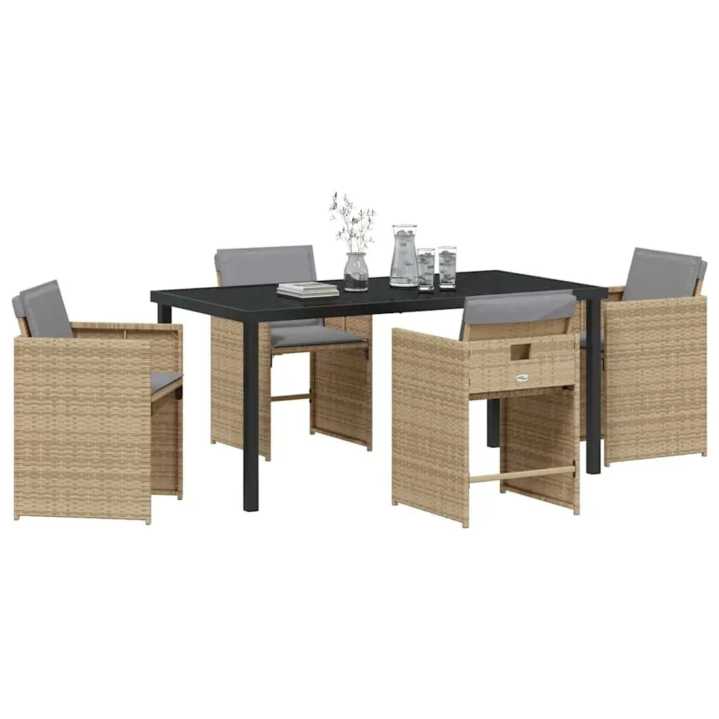 Garden Dining Set Poly Rattan 5 Piece Beige Table Chairs