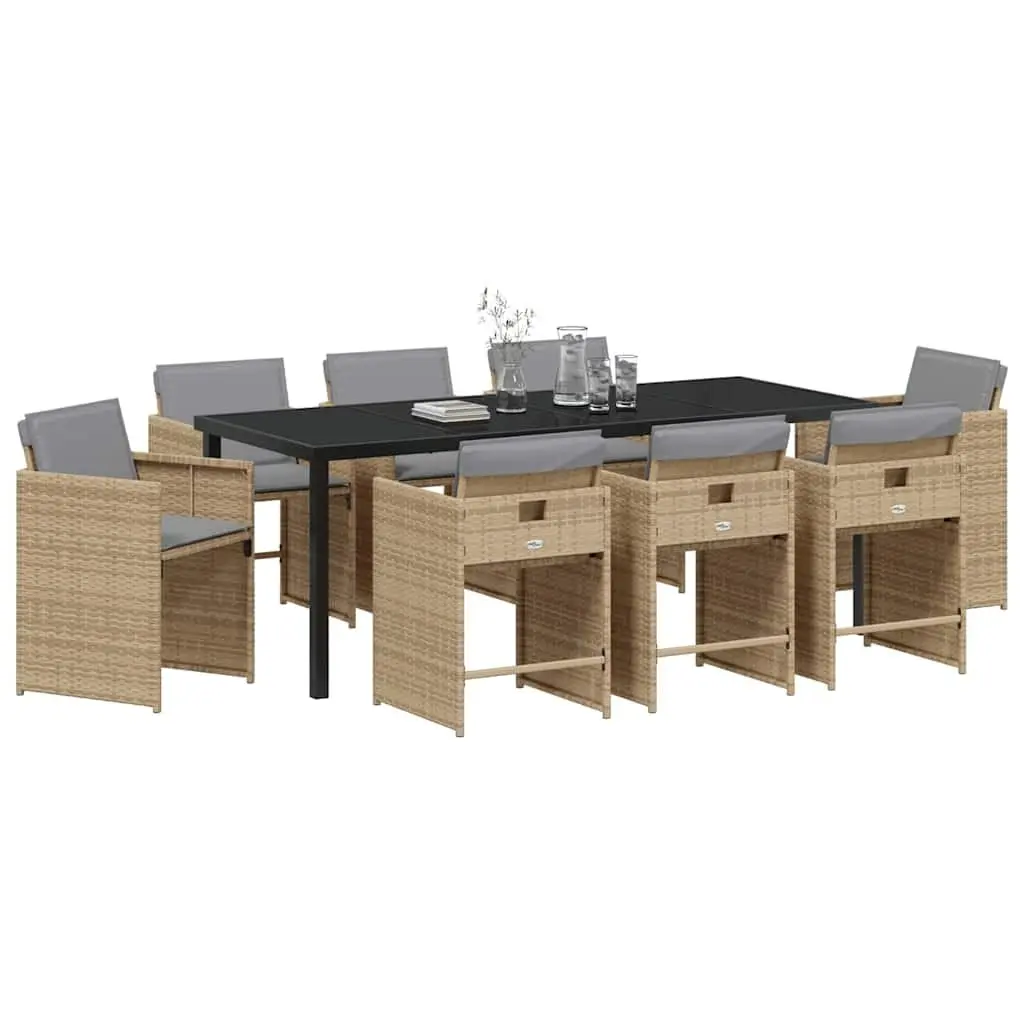 Beige Poly Rattan 9 Piece Outdoor Dining Set