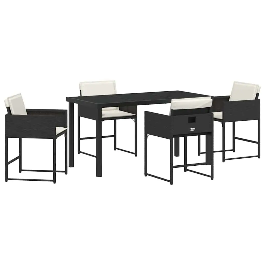 5-Piece Black Poly Rattan Garden Dining Set