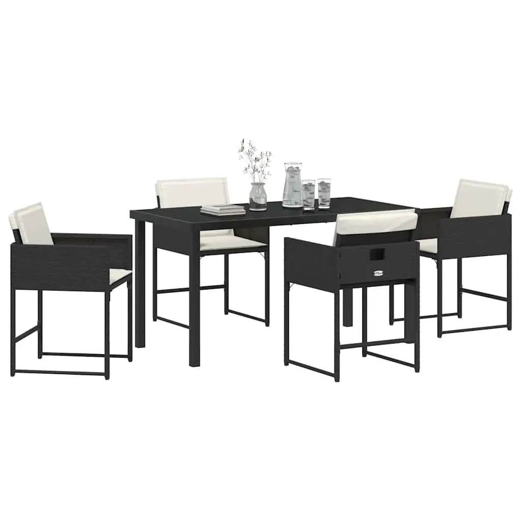 5-Piece Black Poly Rattan Garden Dining Set