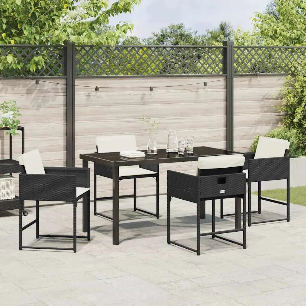 5-Piece Black Poly Rattan Garden Dining Set