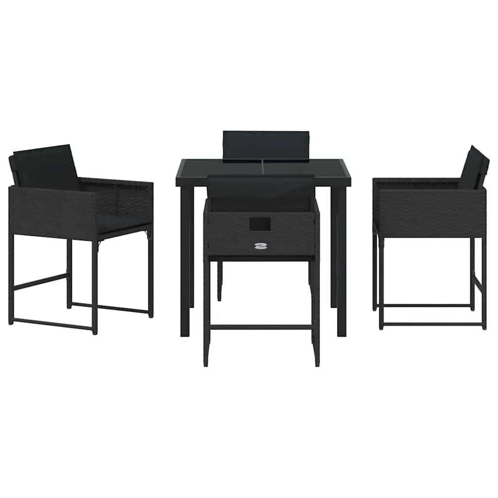 5-Piece Black Poly Rattan Outdoor Dining Set