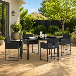 5-Piece Black Garden Dining Set with Cushions